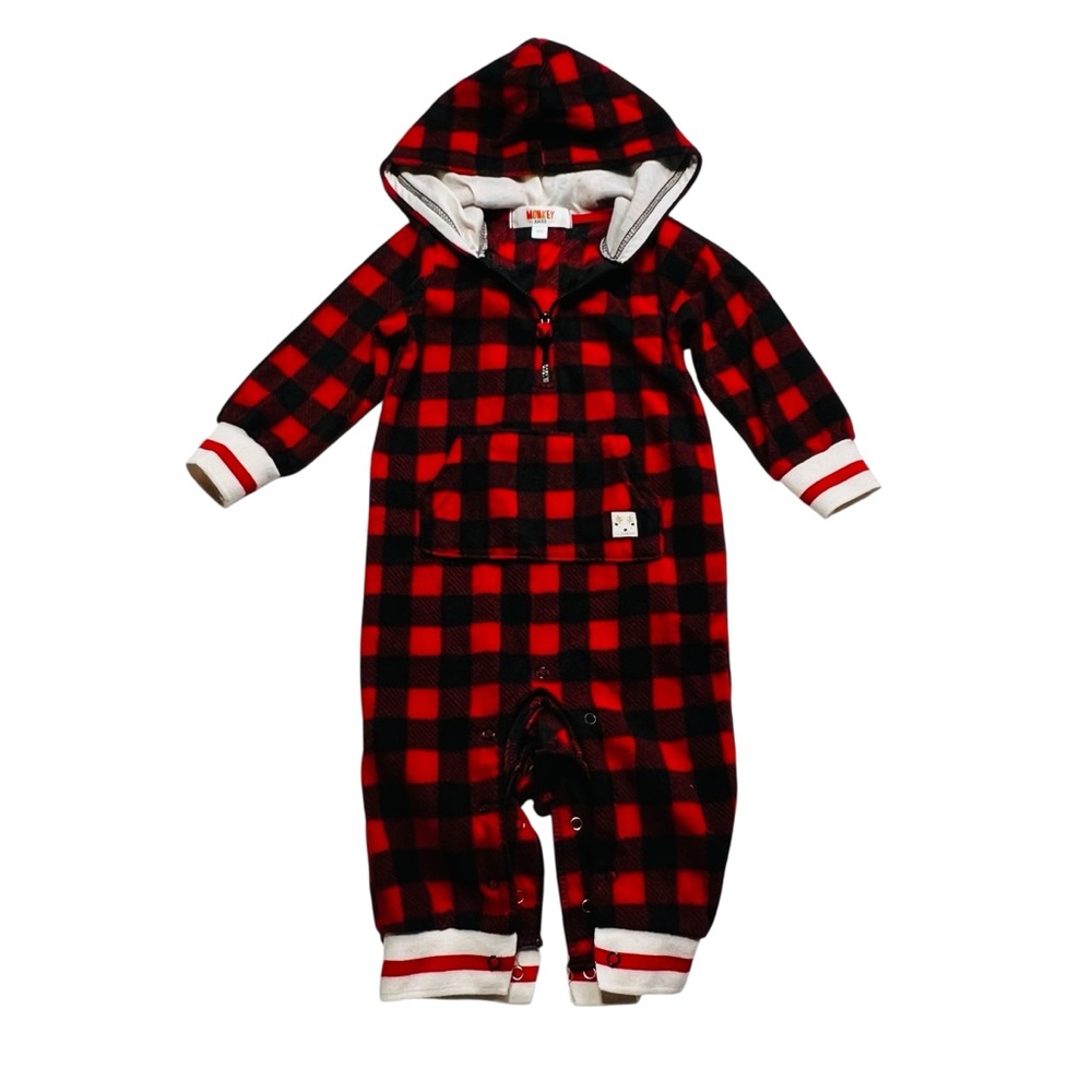 Plaid Red and‎ Black Kids Fleece One Piece Footie